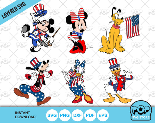 Mickey and Friends 4th of July clipart bundle, Disney Fourth Of July svg for Cricut / Silhouette, Independence Day png