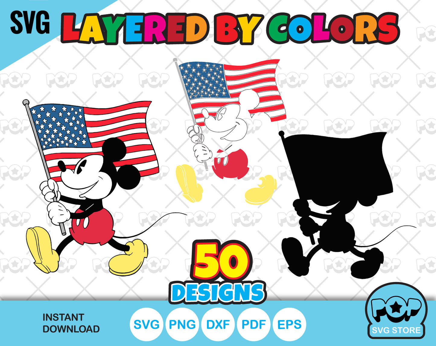 Mickey and Friends 4th of July 50 cliparts bundle, Disney Fourth Of July svg for Cricut / Silhouette, Independence Day png
