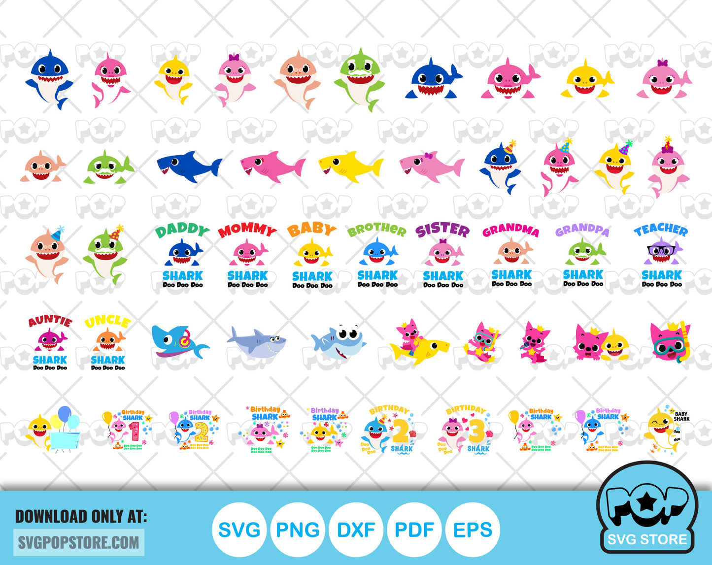 Baby Shark BIG BUNDLE 500 files + alphabet, Baby Shark svg cut files for Cricut / Silhouette, Cartoon Family Shark png