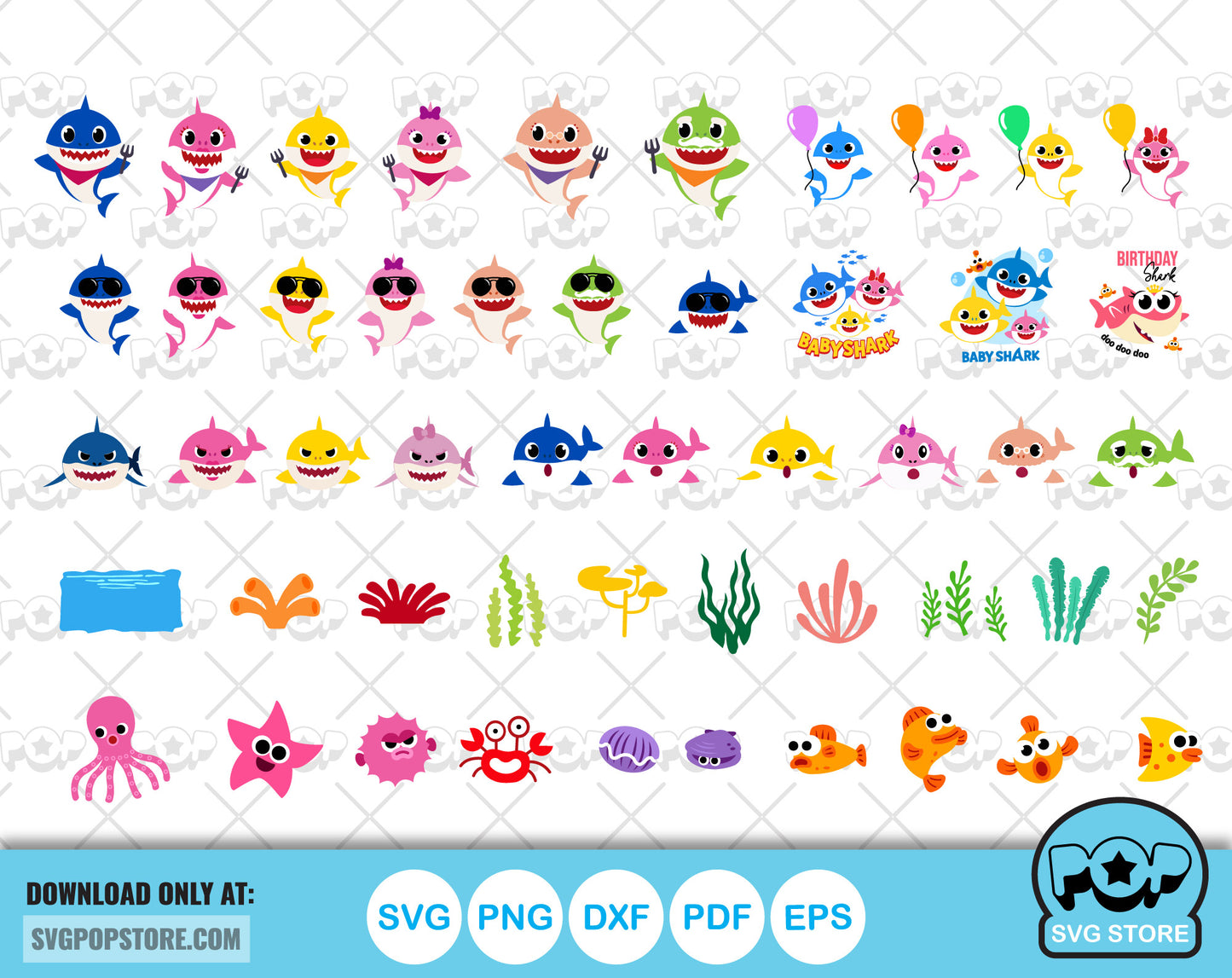 Baby Shark BIG BUNDLE 500 files + alphabet, Baby Shark svg cut files for Cricut / Silhouette, Cartoon Family Shark png