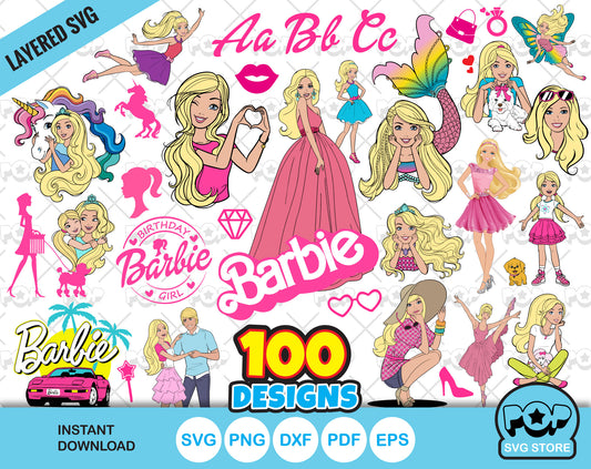 Barbie 100 cliparts bundle + alphabet, Barbie svg cut files for Cricut / Silhouette, Barbie png, dxf, instant download