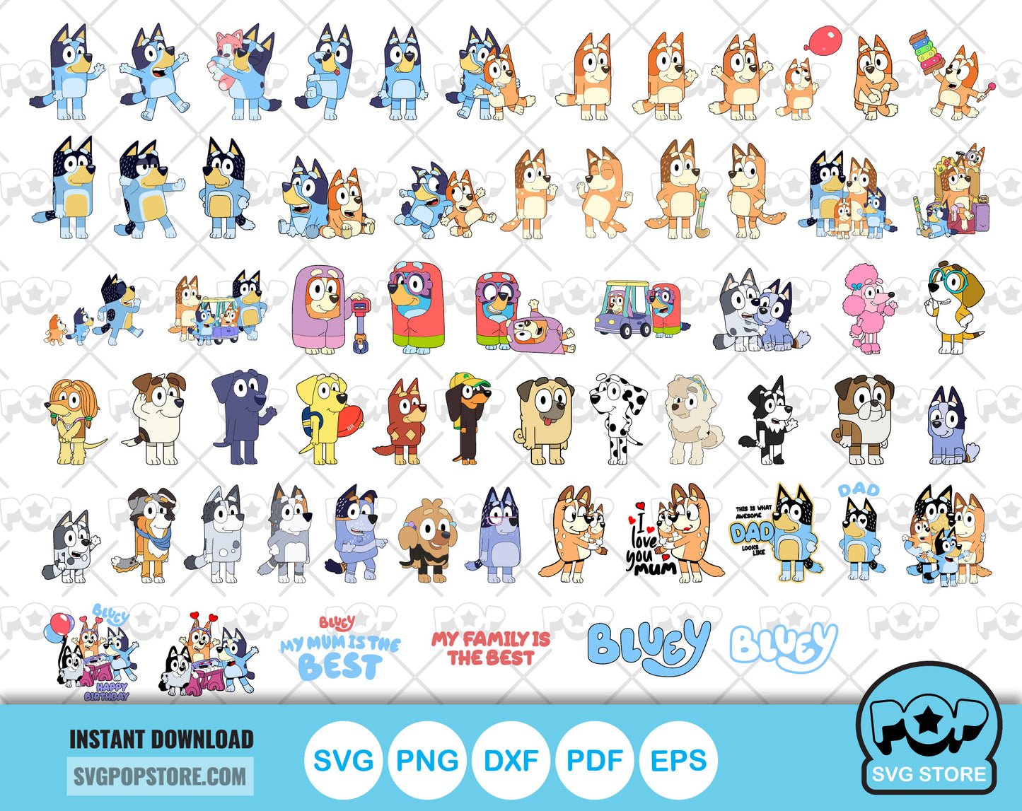 Bluey 100 cliparts set + alphabet, Bluey the dog SVG cut files for Cricut / Silhouette, Bluey PNG