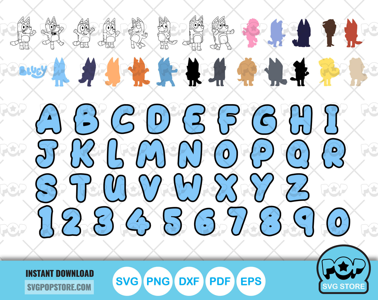 Bluey 100 cliparts set + alphabet, Bluey the dog SVG cut files for Cricut / Silhouette, Bluey PNG