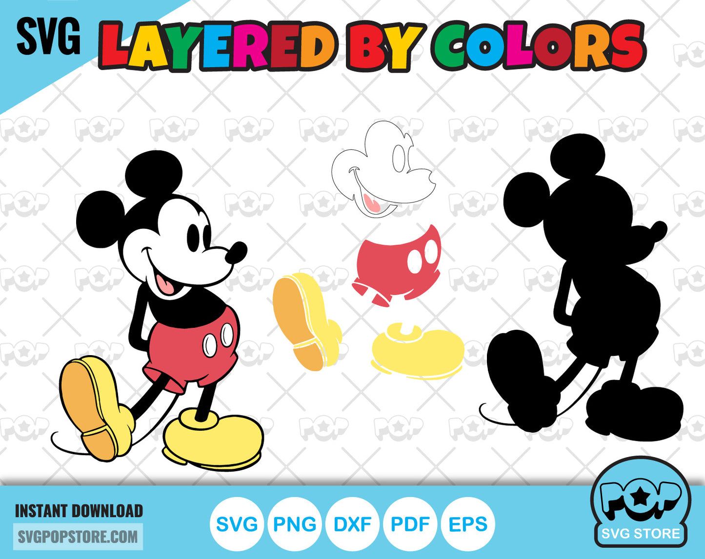 Classic Mickey Mouse clipart set, Mickey svg cut files for Cricut / Silhouette, Mickey Mouse png
