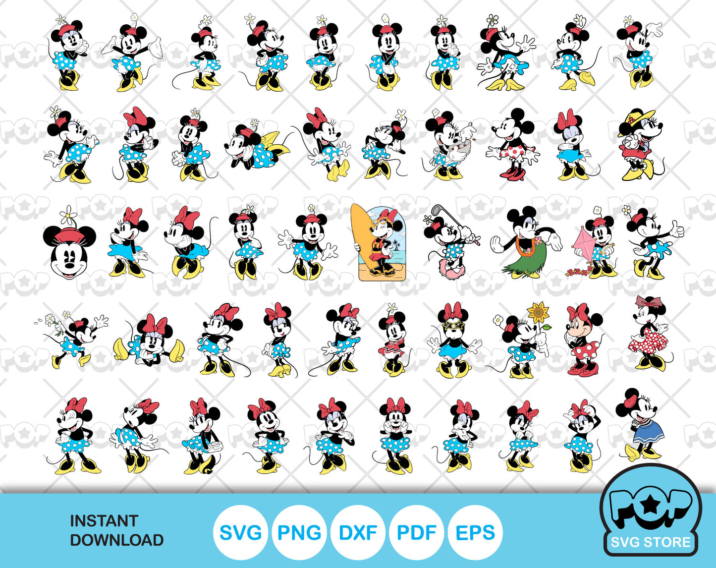 Classic Minnie Mouse 100 cliparts bundle, Minnie svg cut files for Cricut / Silhouette, Minnie Mouse png, dxf