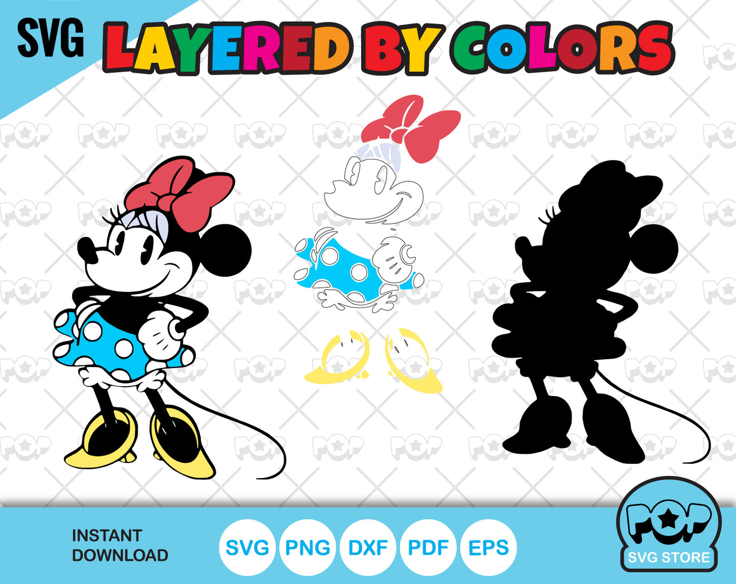 Classic Minnie Mouse clipart set, Minnie svg cut files for Cricut / Silhouette, Minnie Mouse png
