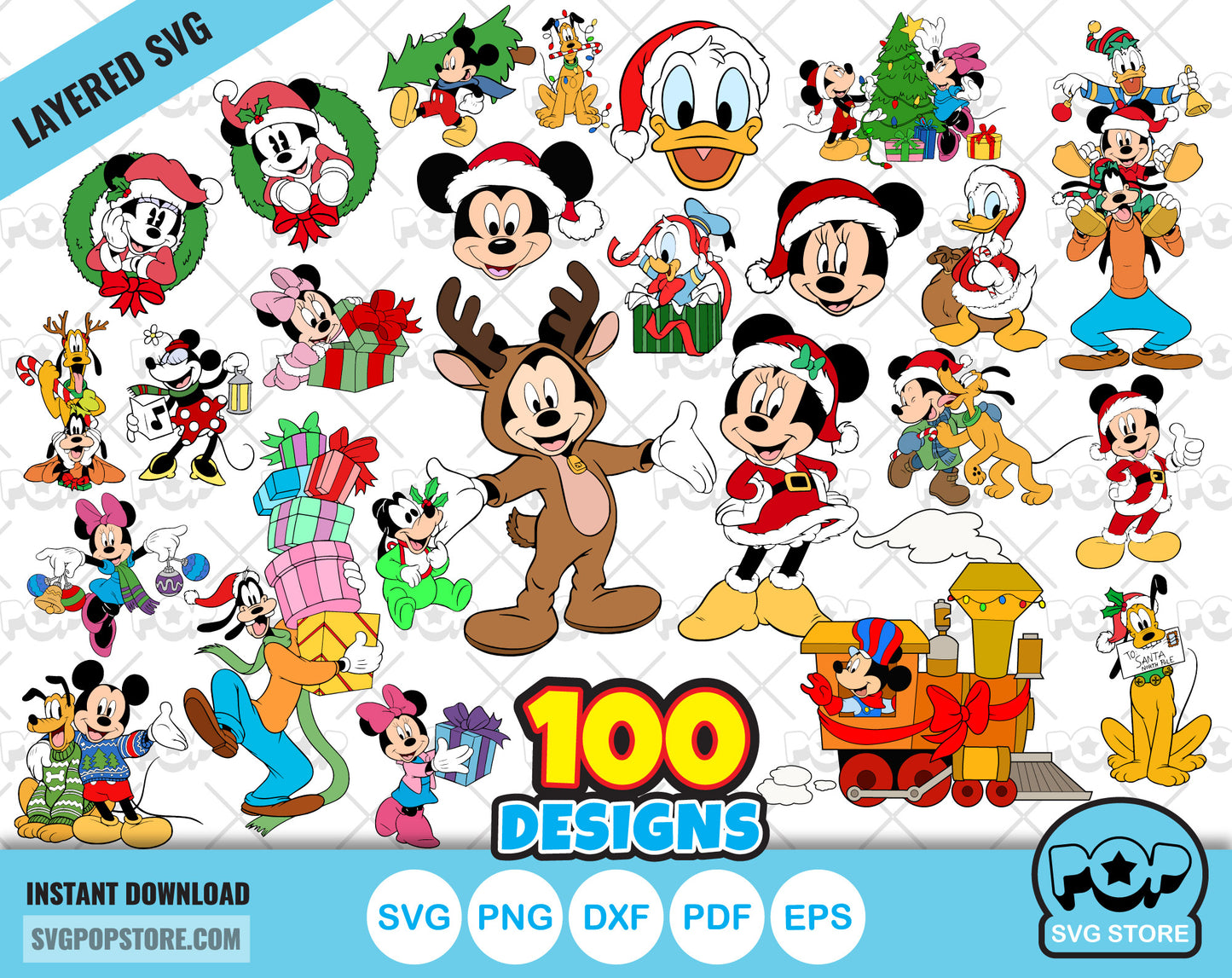 Disney Christmas 100 Cliparts bundle, Mickey Mouse Christmas SVG cut files for Cricut / Silhouette, PNG, instant download
