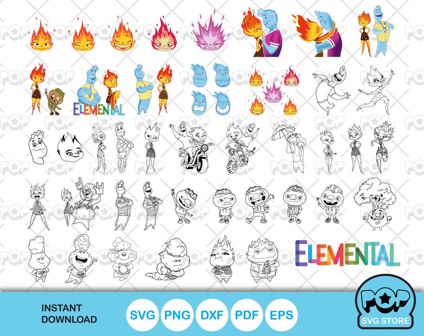 Disney Elemental clipart set, Elemental svg cut files for Cricut / Silhouette, Elemental png, dxf