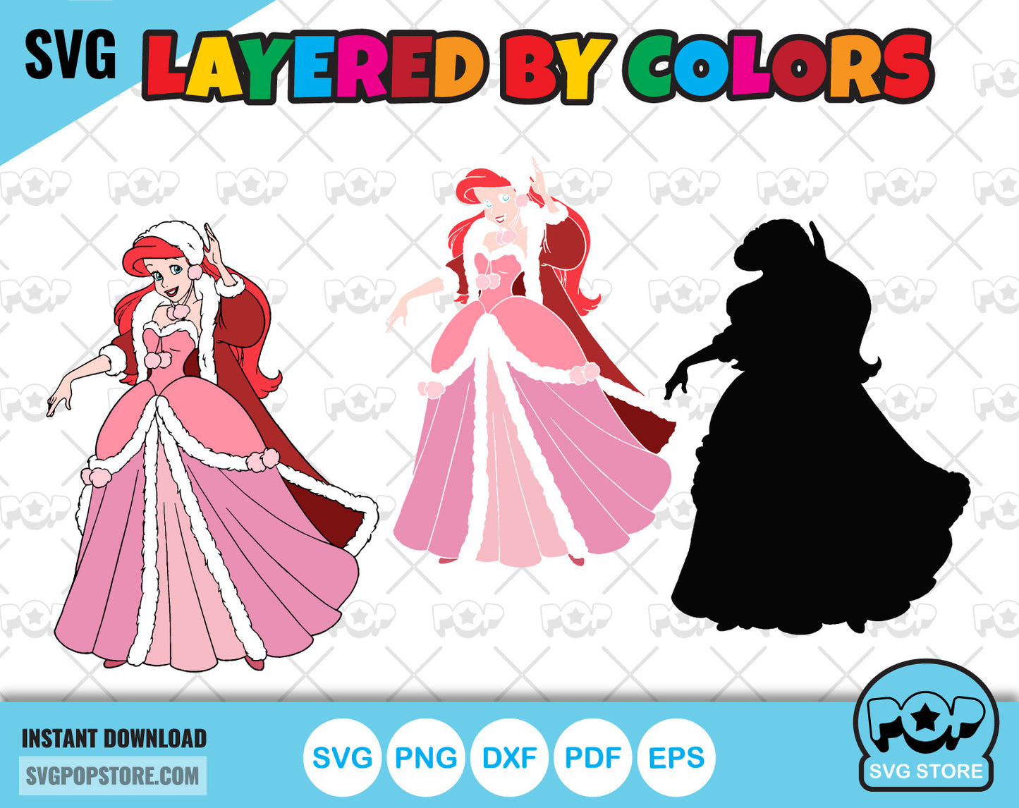 Disney Princess Christmas Clipart bundle, Princesses Christmas SVG cut files for Cricut / Silhouette, Christmas PNG