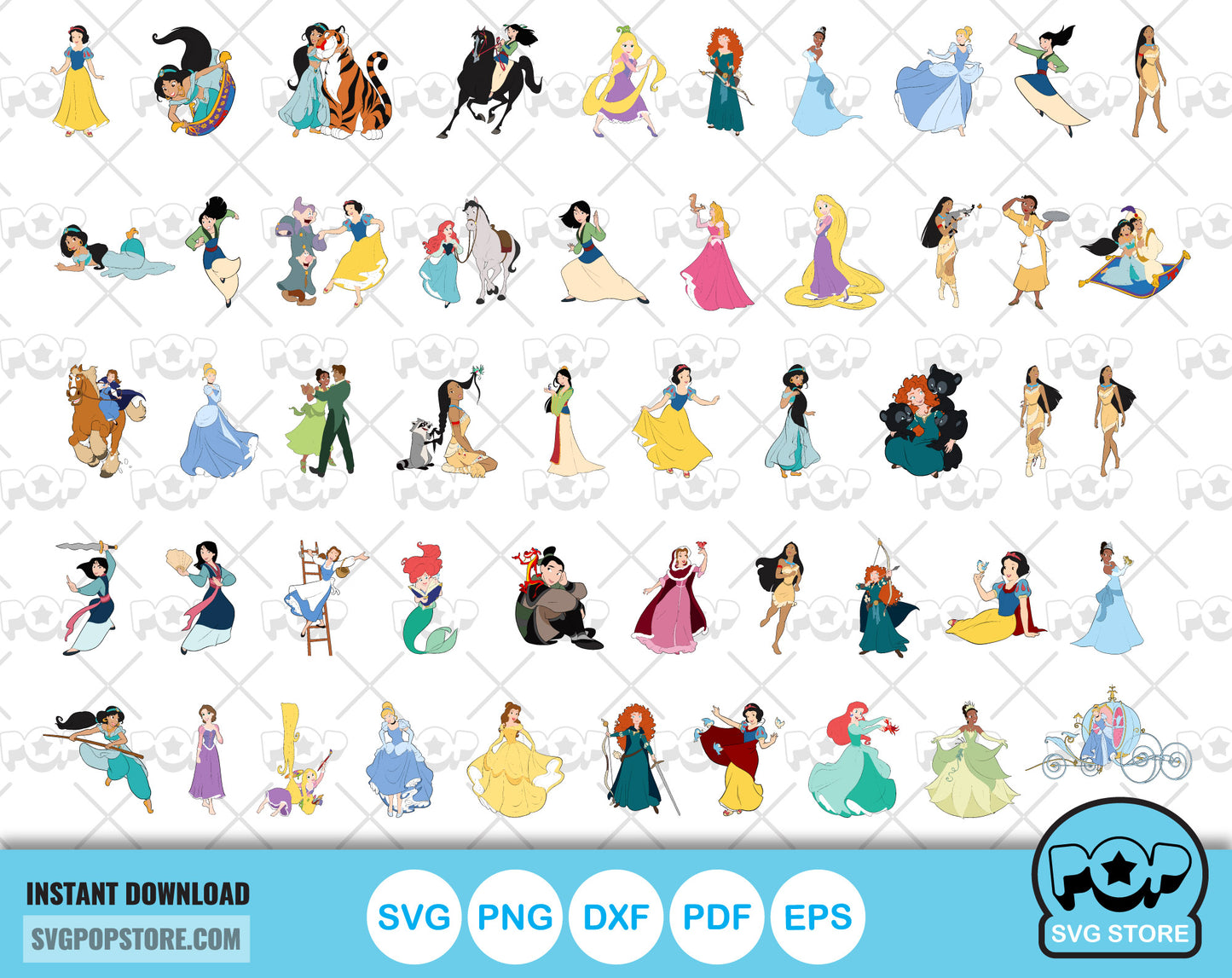 Classic Princesses 100 cliparts bundle, Disney Princess svg cut files for Cricut / Silhouette, Princess png