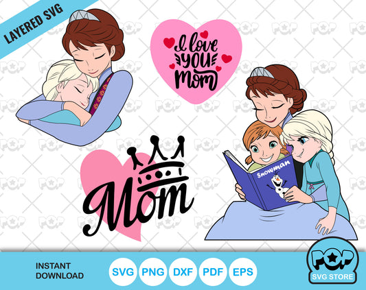 Frozen Mother's Day clipart set, Disney Mothers Day SVG cut files for Cricut / Silhouette, PNG DXF, instant download