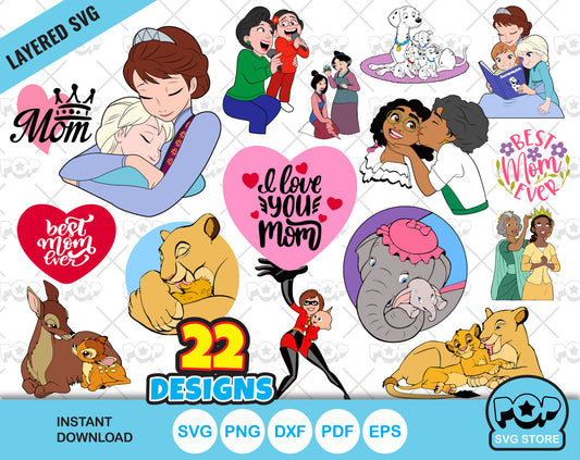 Disney Mother's Day clipart set, Mothers Day SVG cut files for Cricut / Silhouette, PNG DXF, instant download