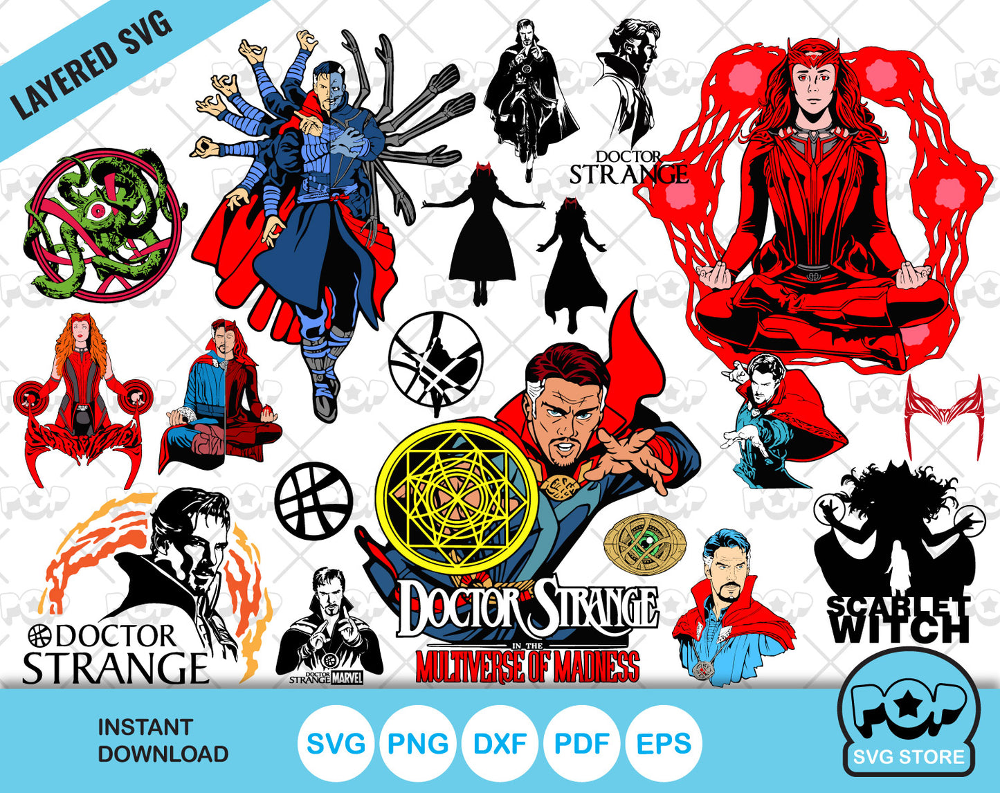 Doctor Strange in the Multiverse of Madness – clipart set, Marvel SVG cut files for Cricut / Silhouette, PNG, DXF, instant download