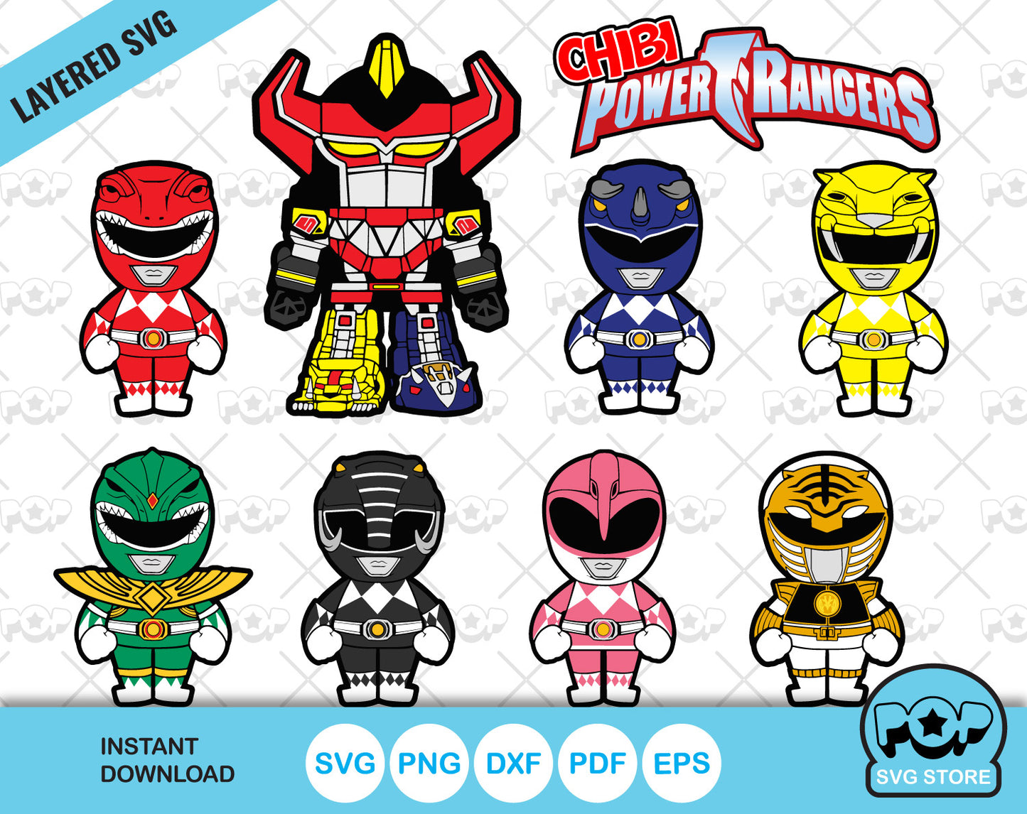Mighty Morphin Power Rangers clipart bundle, SVG cut files for Cricut / Silhouette, PNG, DXF, instant download