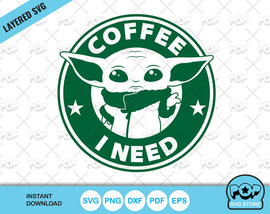Starbucks Baby Yoda clipart, Star Wars Coffee clipart, Starbucks Star Wars SVG cut files for cricut silhouette, SVG, PNG, DXF, instant download
