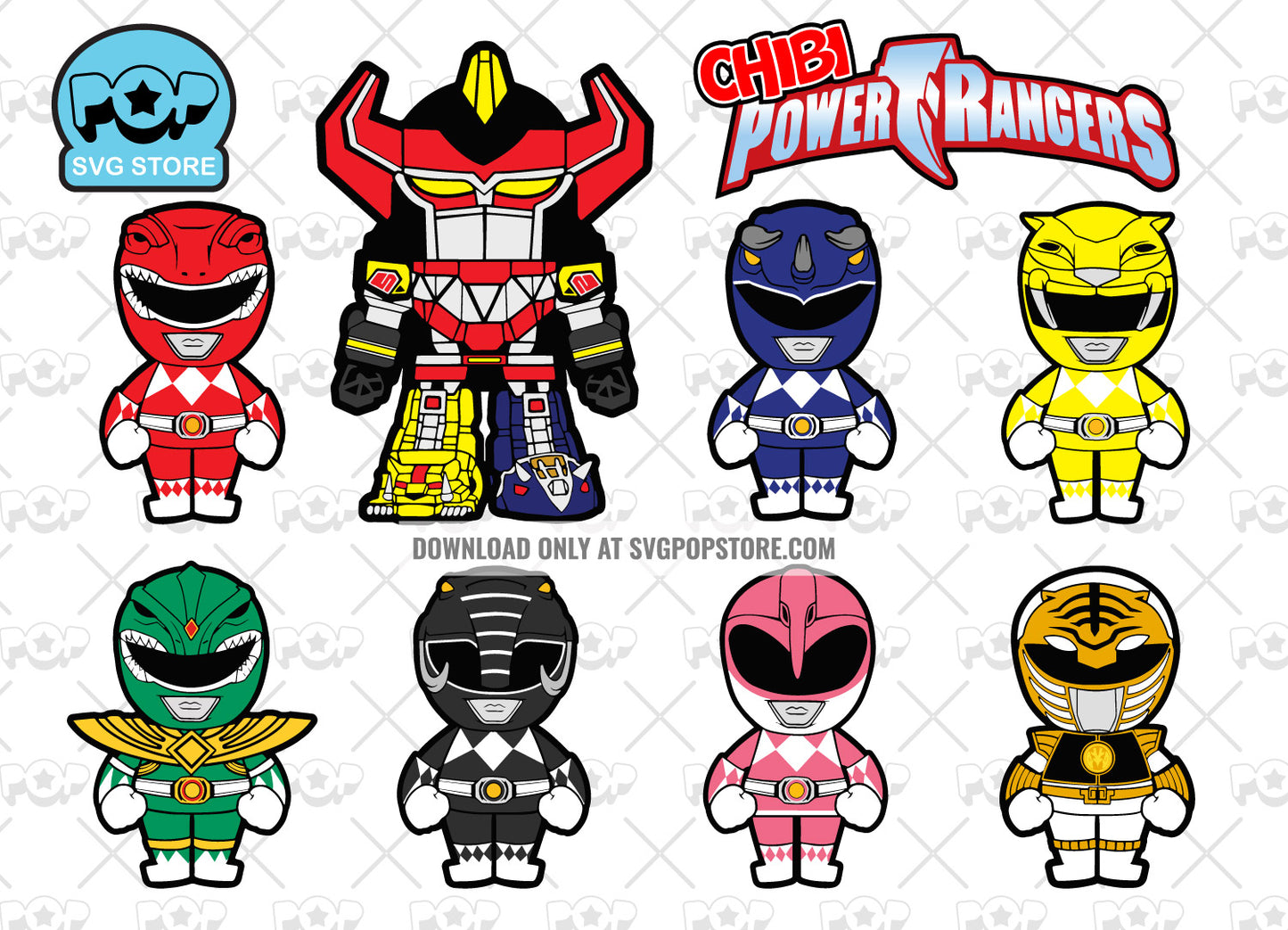 Mighty Morphin Power Rangers clipart bundle, SVG cut files for Cricut / Silhouette, PNG, DXF, instant download