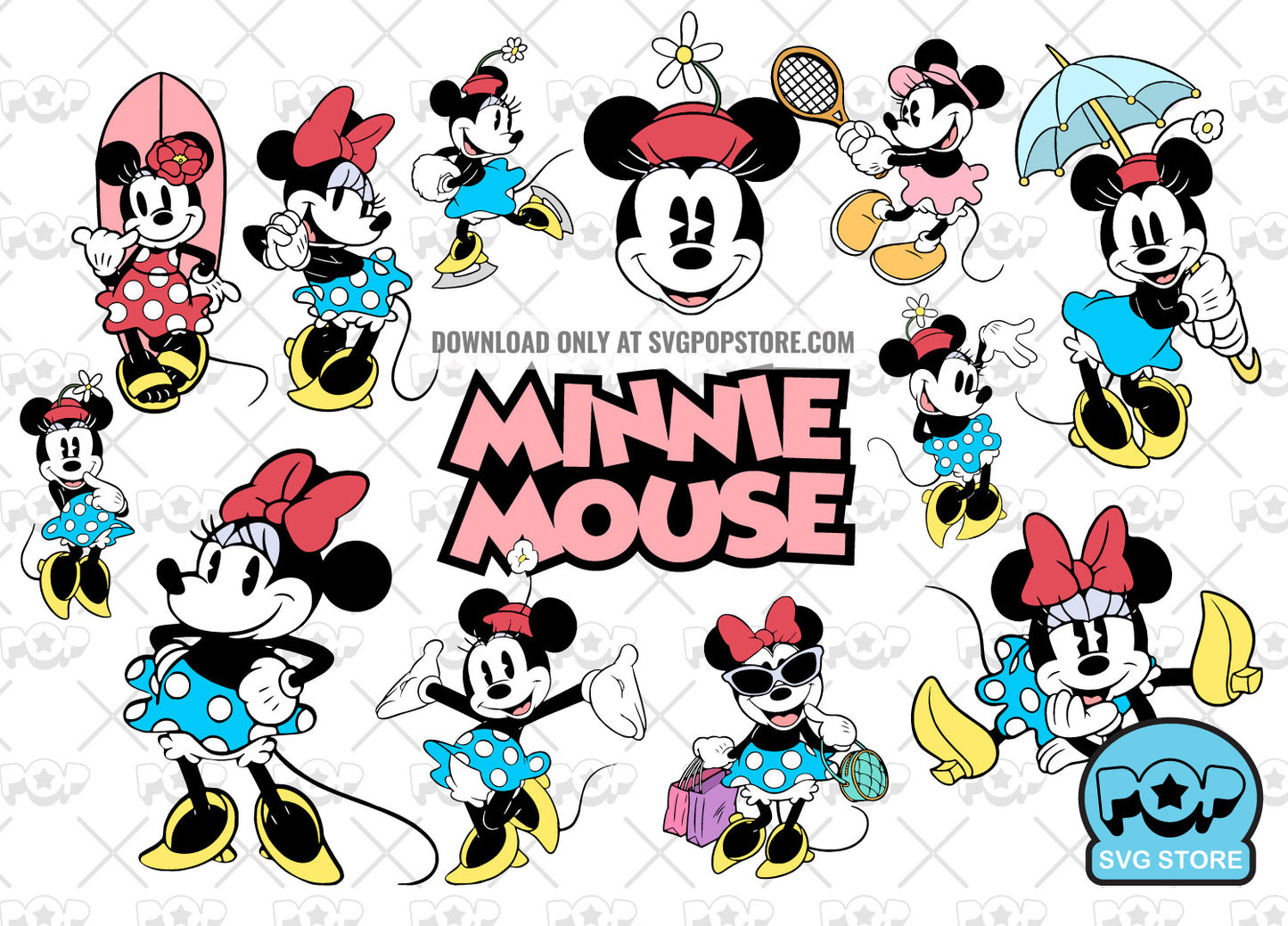 Classic Minnie Mouse clipart set, Minnie svg cut files for Cricut / Silhouette, Minnie Mouse png N1