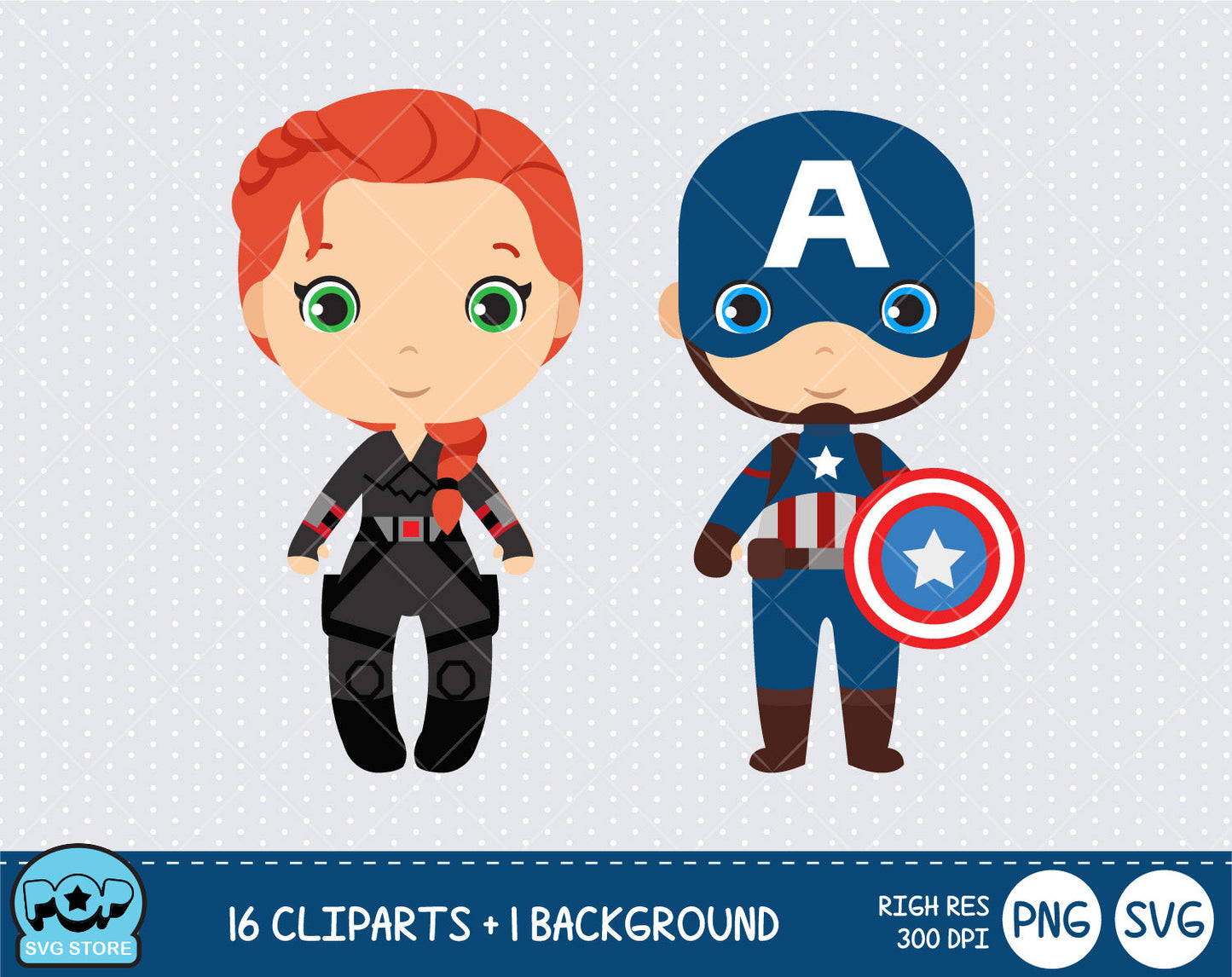 Cute Avengers clipart set, Superheroes clip art for decoration, scrapbooking, PNG, SVG, instant download