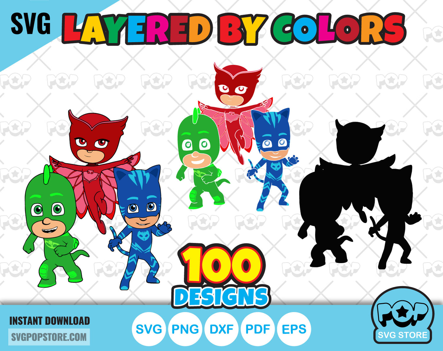 PJ Masks 100 cliparts bundle, PJ Masks SVG cut files for Cricut / Silhouette, PNG, DXF N1