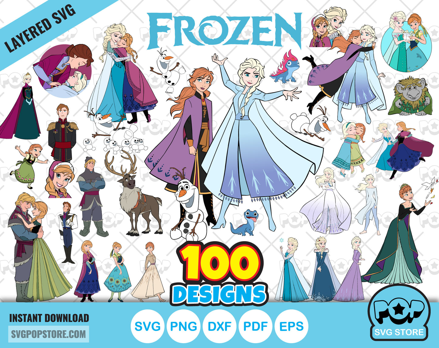 Disney Frozen 100 cliparts bundle, Frozen SVG cut files for Cricut / Silhouette, Frozen Princesses PNG