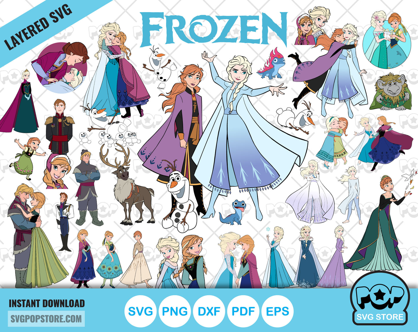 Disney Frozen clipart bundle, Frozen SVG cut files for Cricut / Silhouette, Frozen Princesses PNG