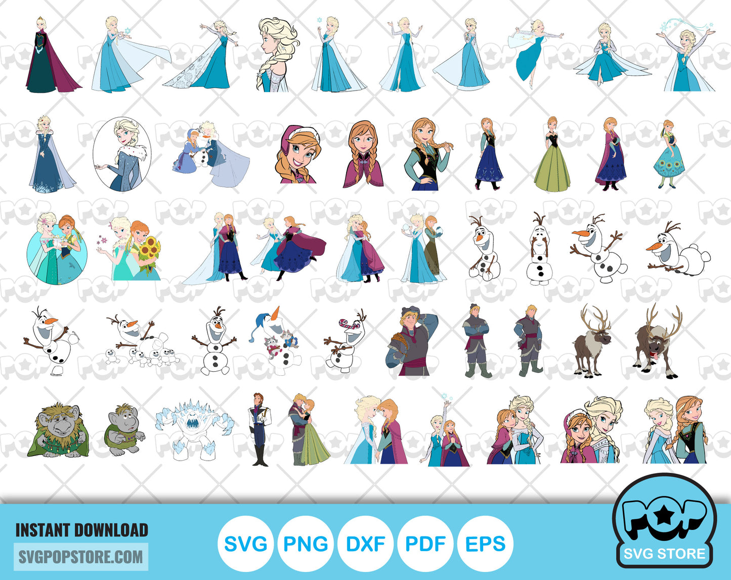 Disney Frozen 100 cliparts bundle, Frozen SVG cut files for Cricut / Silhouette, Frozen Princesses PNG