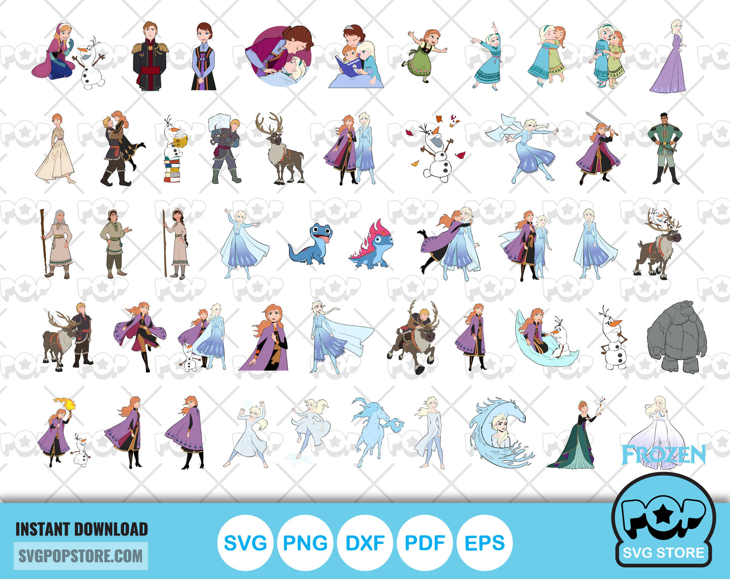 Disney Frozen 100 cliparts bundle, Frozen SVG cut files for Cricut / Silhouette, Frozen Princesses PNG