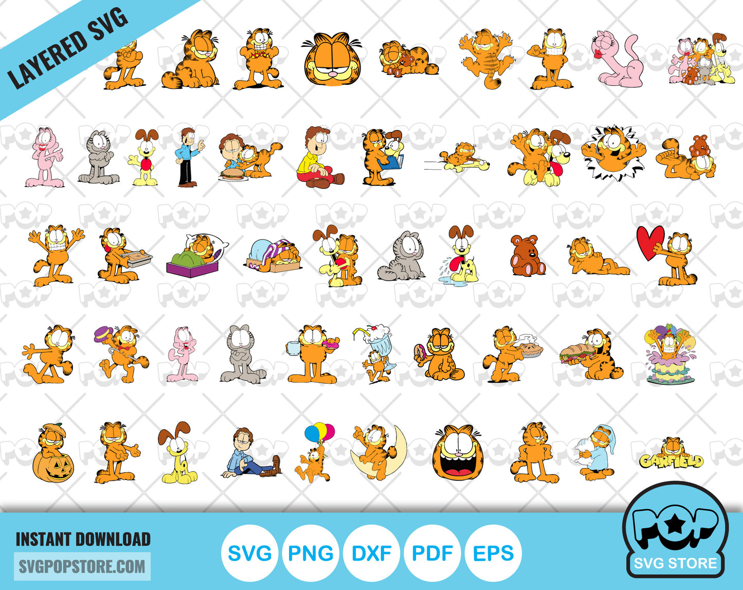 Garfield 100 cliparts bundle, Garfield SVG cut files for Cricut / Silhouette, Garfield PNG