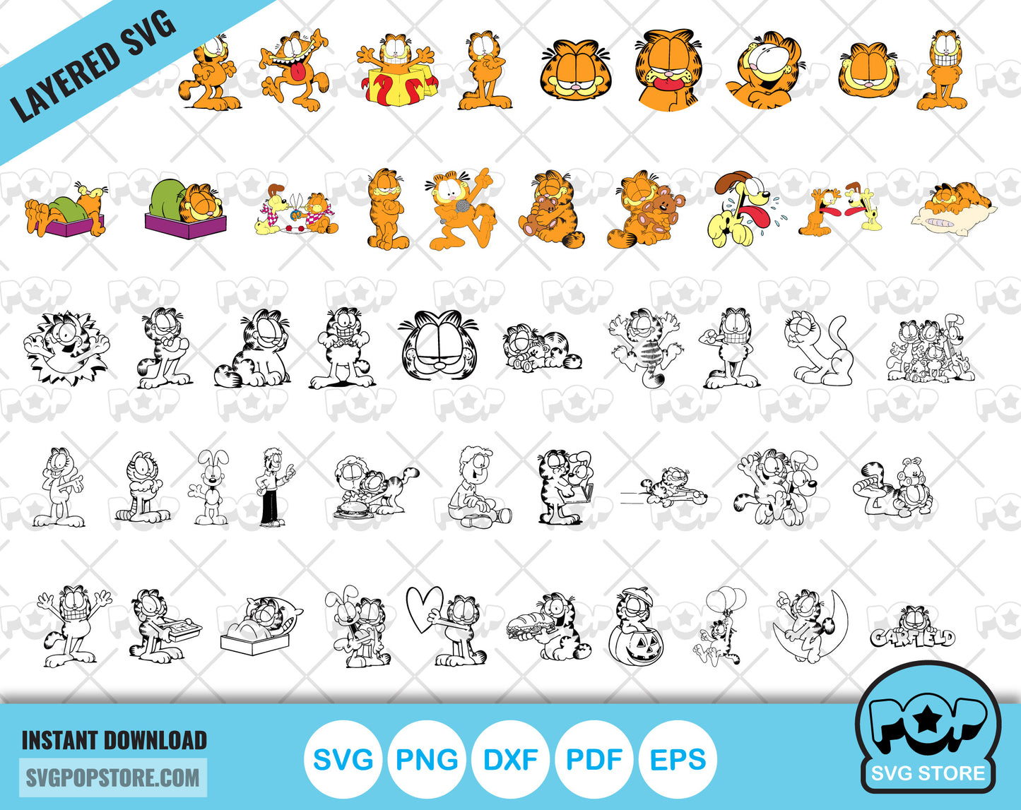 Garfield 100 cliparts bundle, Garfield SVG cut files for Cricut / Silhouette, Garfield PNG
