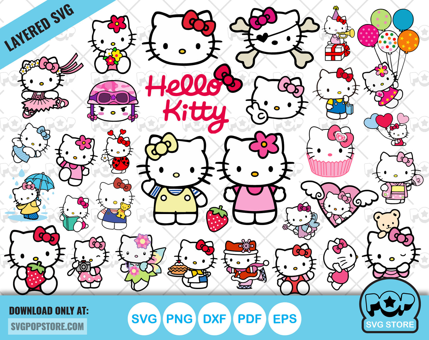 Hello Kitty clipart bundle, Hello Kitty svg cut files for Cricut / Silhouette, Hello Kitty png
