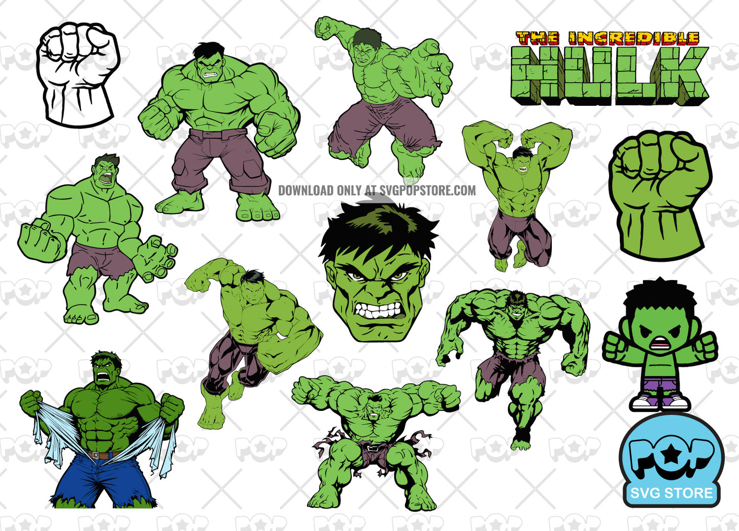 Hulk clipart set, Hulk SVG cut files for Cricut / Silhouette, The Incredible Hulk PNG N1