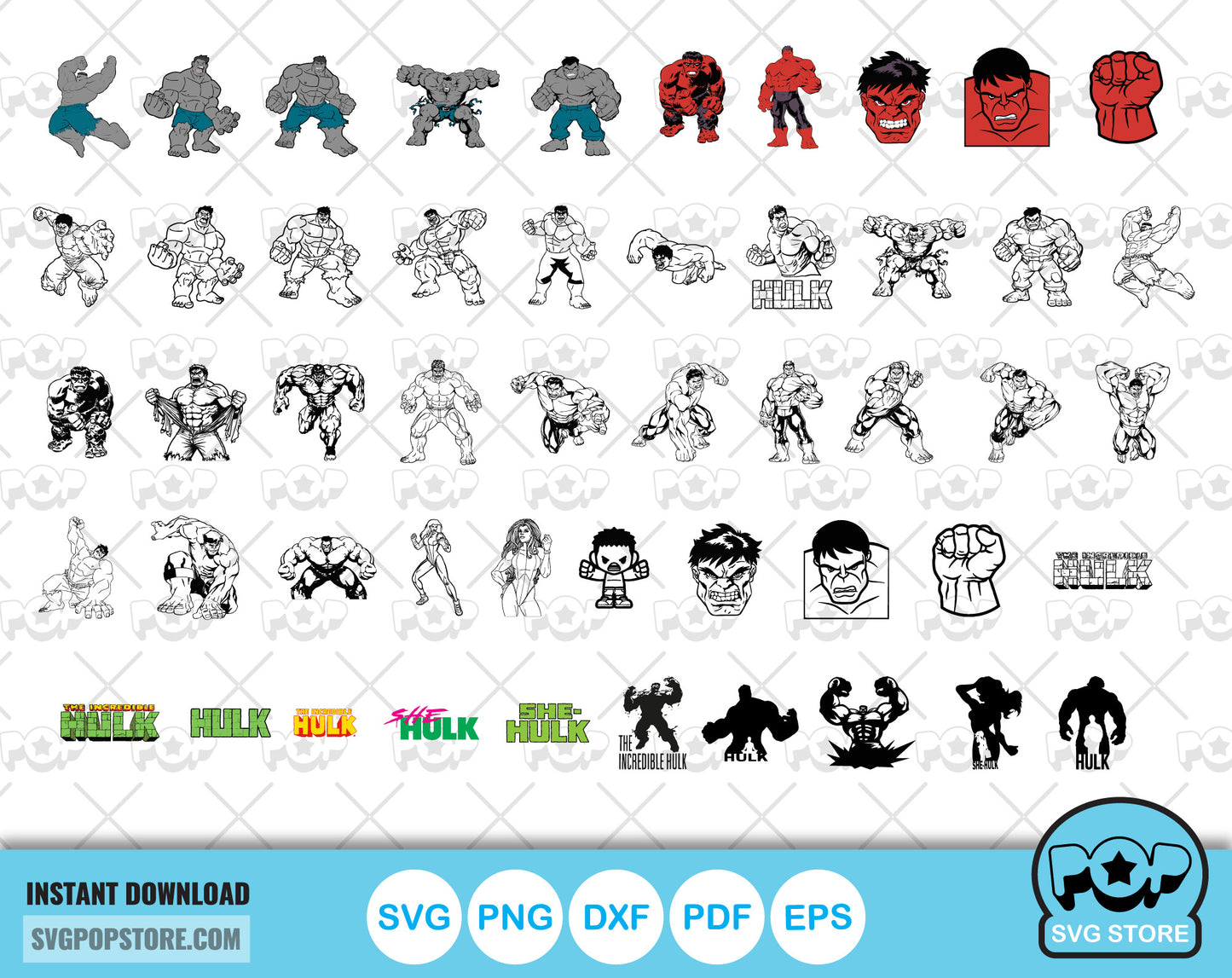 Hulk 100 cliparts bundle, Hulk SVG cut files for Cricut / Silhouette, The Incredible Hulk PNG
