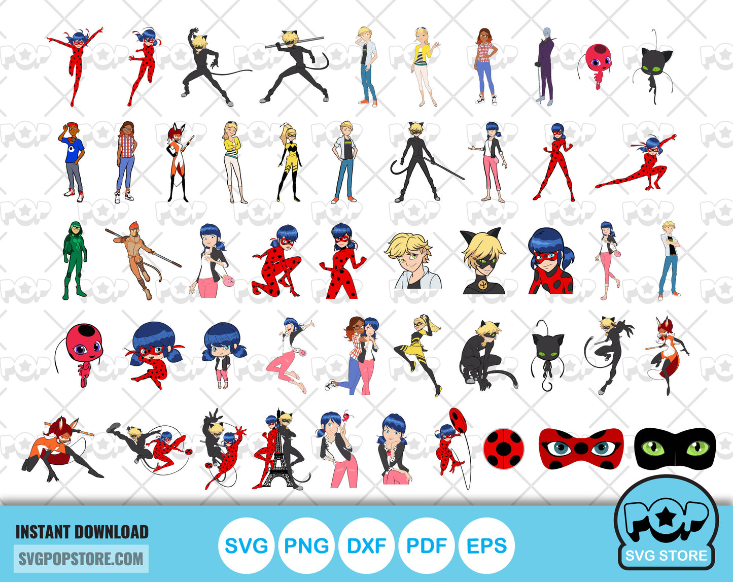 Miraculous Ladybug 100 cliparts bundle, Miraculous SVG cut files for Cricut / Silhouette, Ladybug PNG