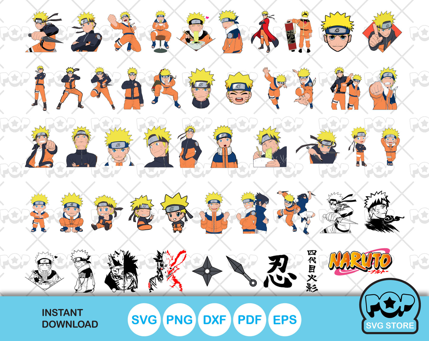 Naruto 100 Cliparts Bundle, Naruto SVG cut files for Cricut / Silhouette, SVG, PNG, DXF, instant download