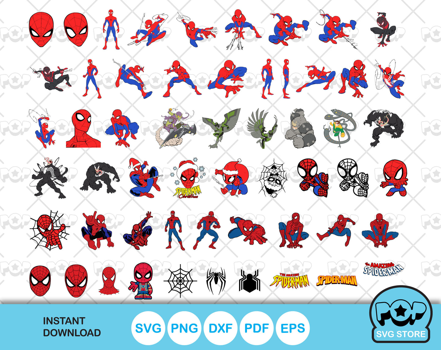 Spider-Man 100 cliparts bundle + alphabet, Spiderman SVG cut files for Cricut / Silhouette, Superhero Spider-man PNG