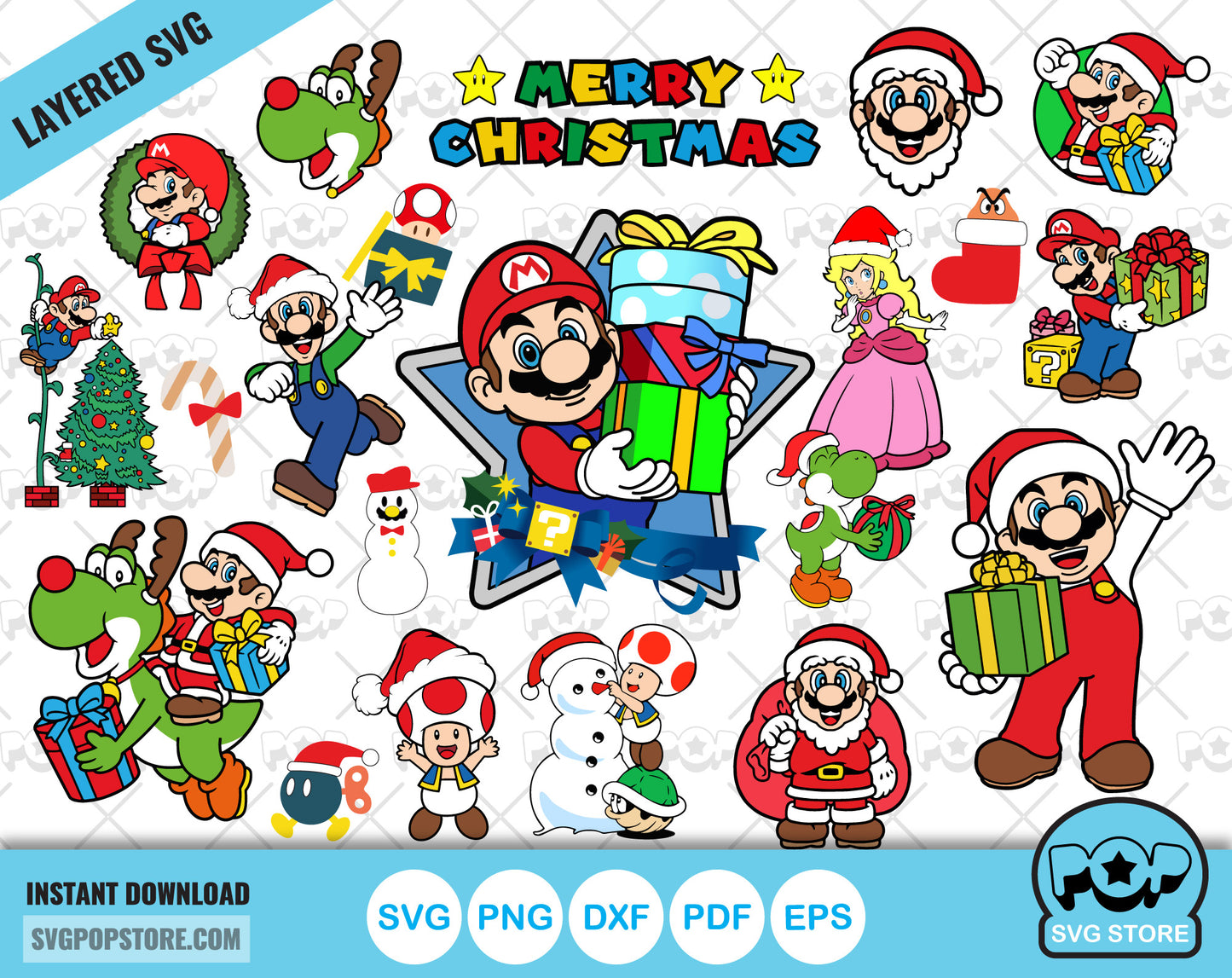 Super Mario Christmas clipart bundle, Mario Christmas SVG cut files for Cricut / Silhouette, Super Mario Christmas PNG