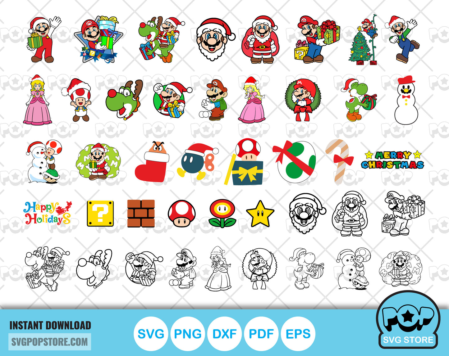 Super Mario Christmas clipart bundle, Mario Christmas SVG cut files for Cricut / Silhouette, Super Mario Christmas PNG