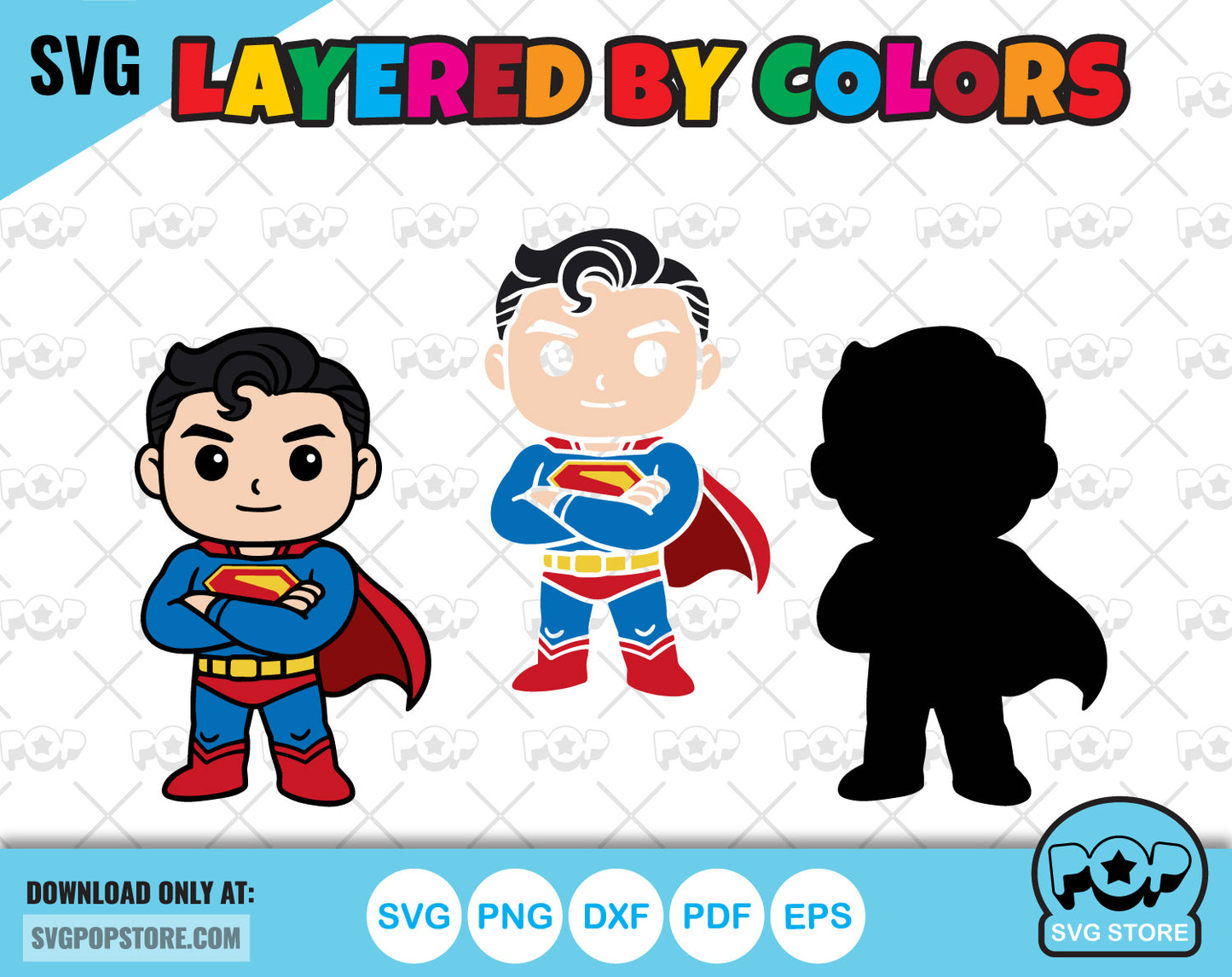 Superman movie clipart bundle, chibi Superman svg cut files for Cricut / Silhouette, chibi superhero superman png