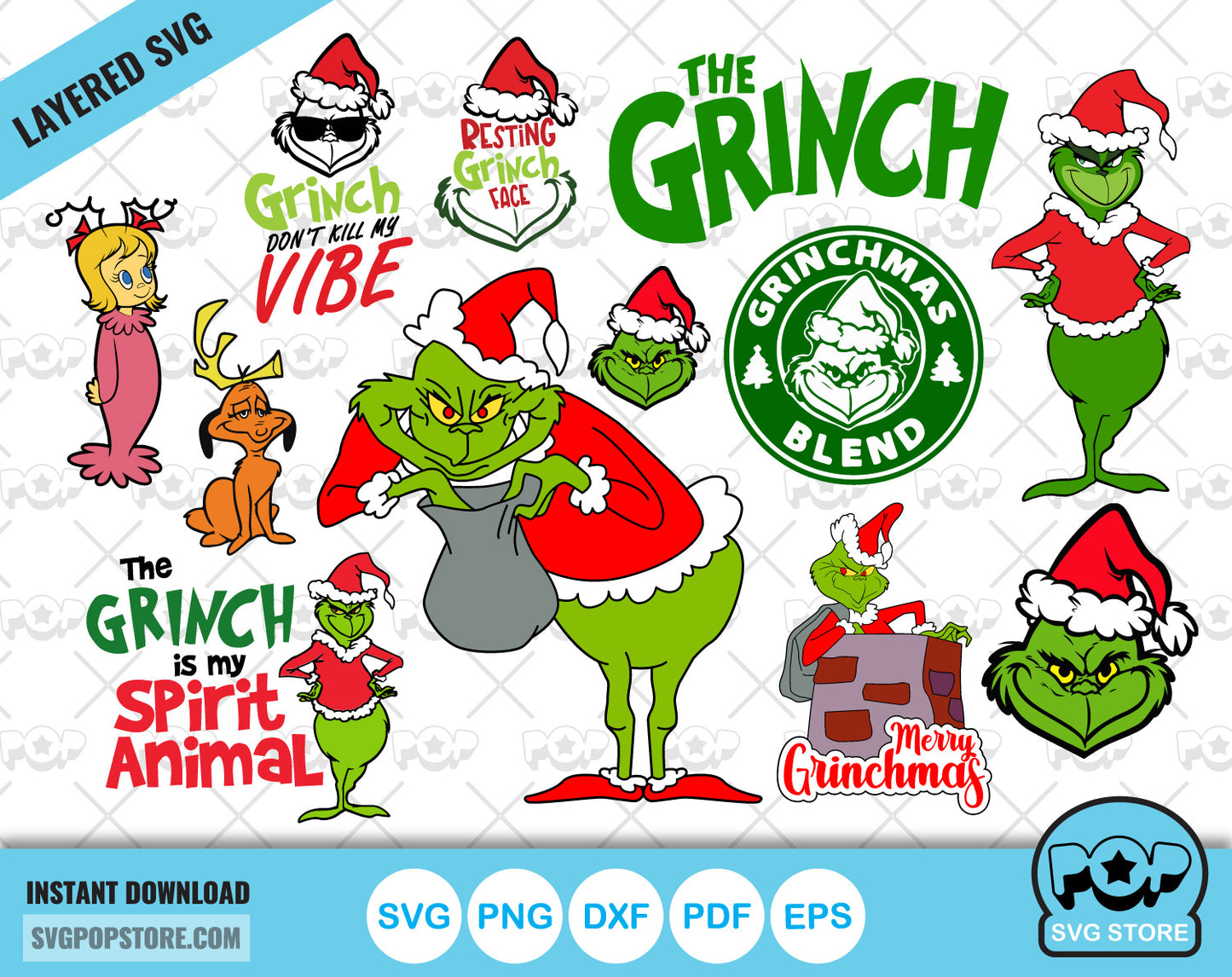 The Grinch clipart set, Grinch Christmas svg cut files for Cricut / Silhouette, Grinch Christmas png