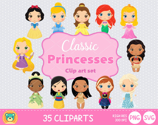 Cute Princess clipart set, Disney Princess clip art for decoration, scrapbooking, instant download