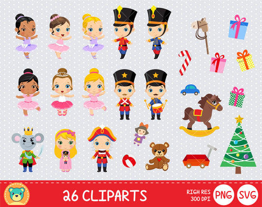 Cute Nutcracker clipart set, Digital clip art for decoration, scrapbooking, PNG, SVG, instant download
