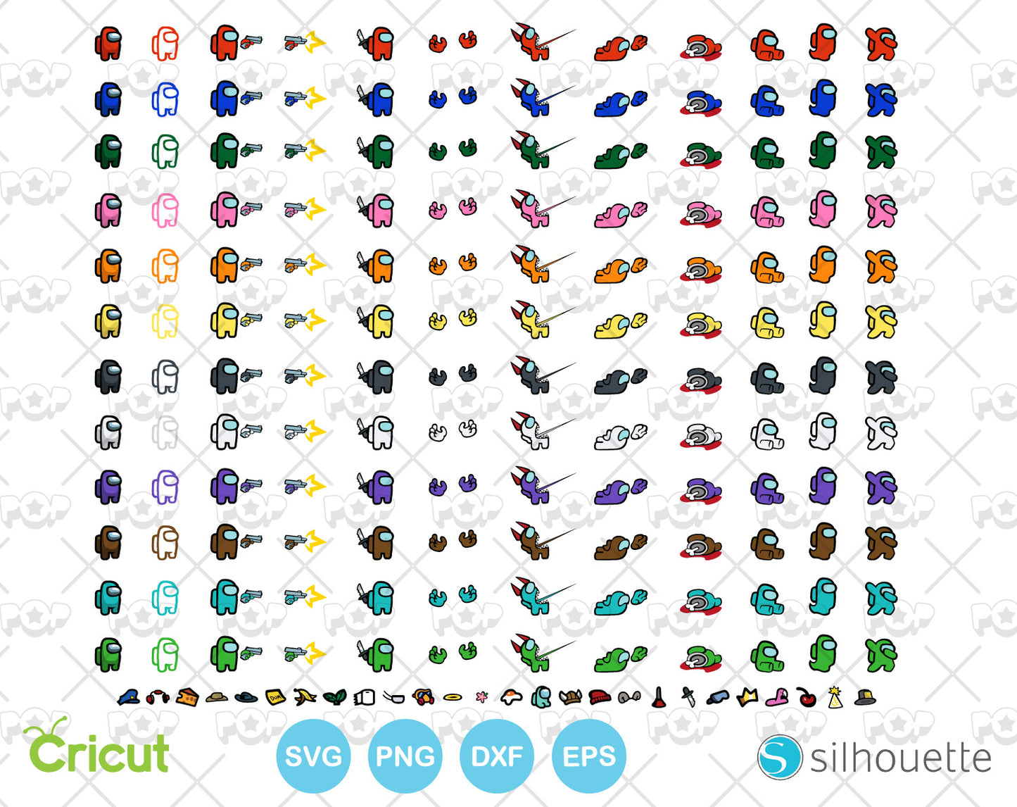 Among Us 170 cliparts bundle, SVG cutting files for cricut silhouette, SVG, PNG, DXF, instant download