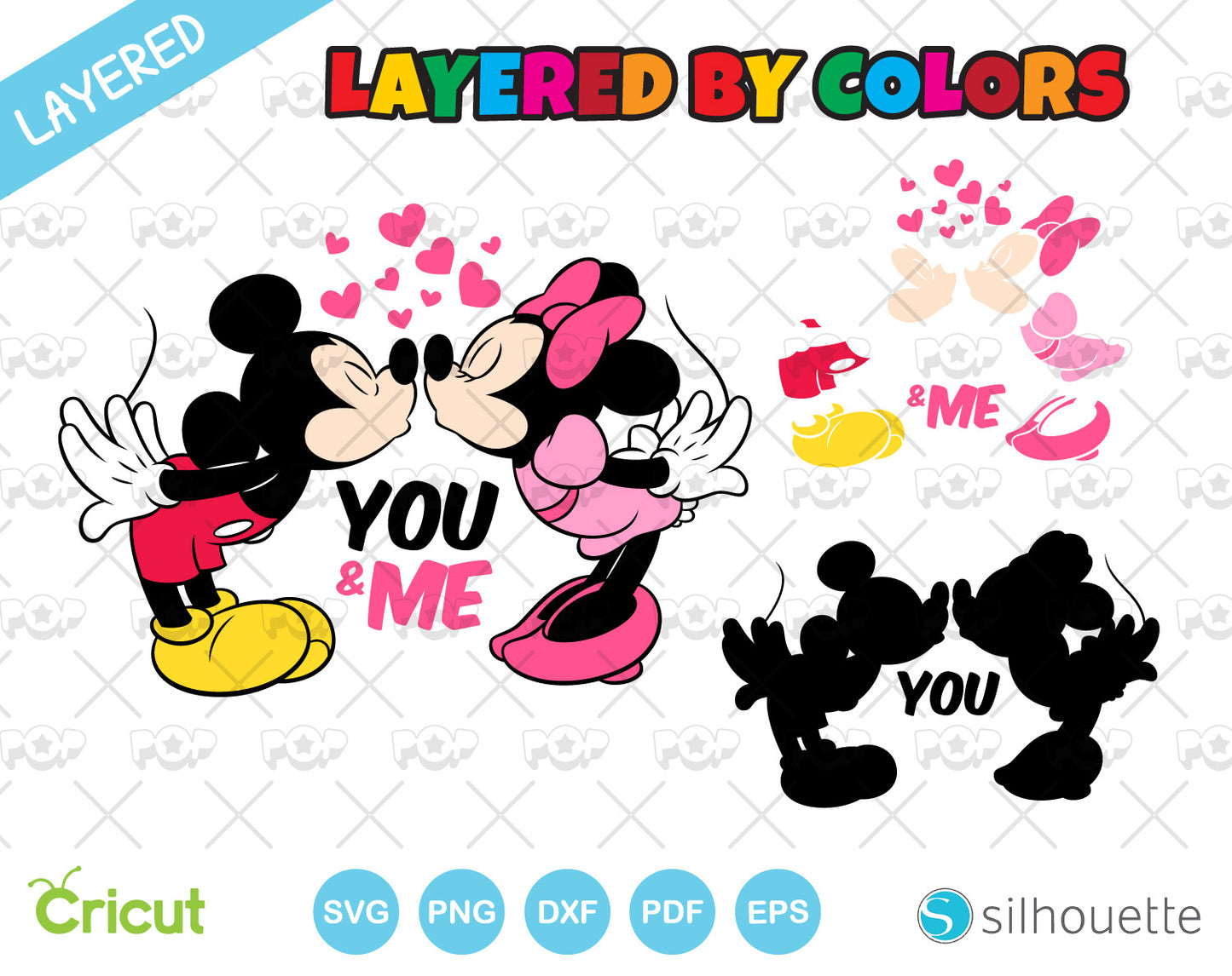 Mickey and Minnie Valentine's Day clipart, SVG cut files for Cricut / Silhouette, instant download