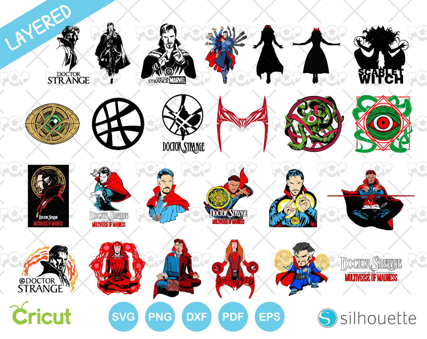Doctor Strange in the Multiverse of Madness – clipart set, Marvel SVG cut files for Cricut / Silhouette, PNG, DXF, instant download