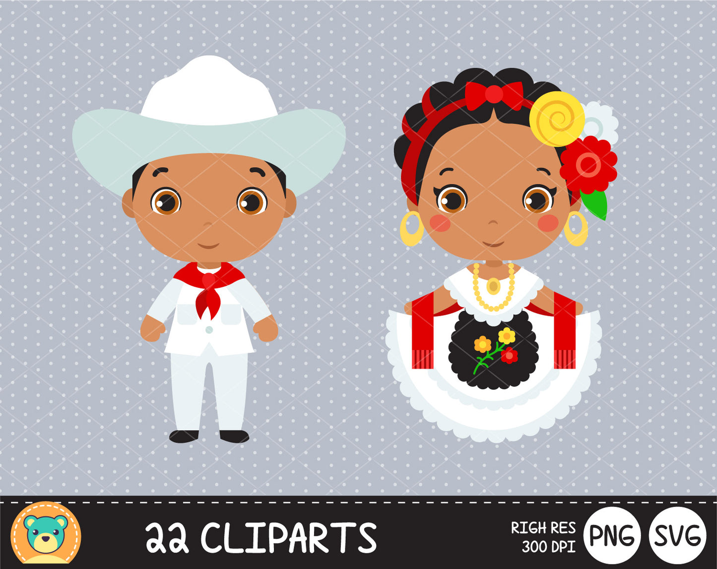 Cute Mexicans clipart set, Digital clip art for decoration, scrapbooking, PNG, SVG, instant download