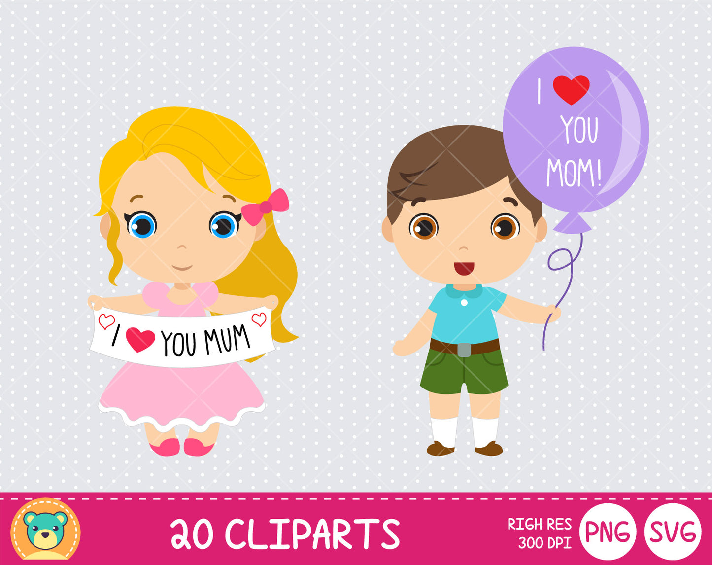 Mother's Day clipart set, Digital clip art for decoration, scrapbooking, PNG, SVG, instant download