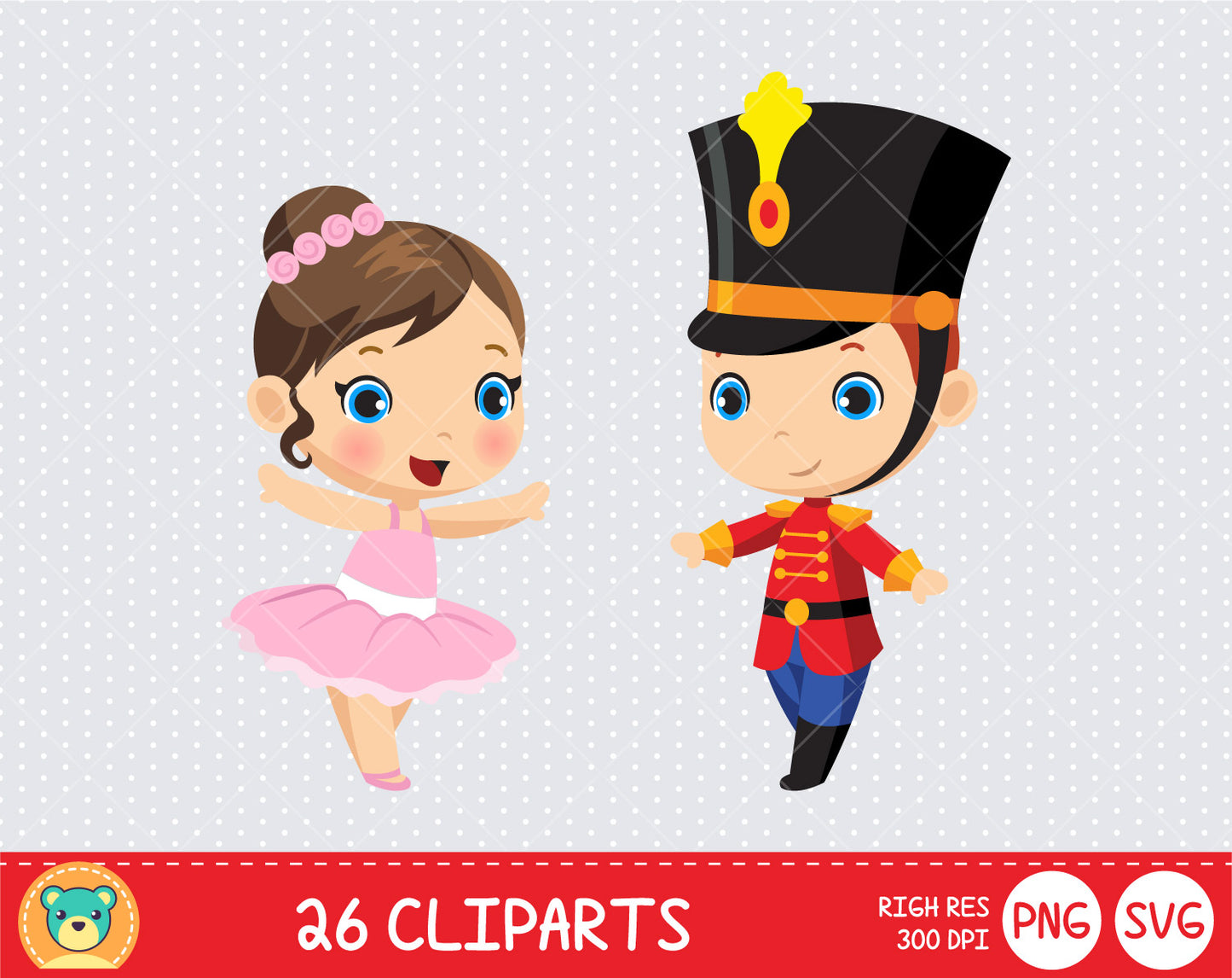 Cute Nutcracker clipart set, Digital clip art for decoration, scrapbooking, PNG, SVG, instant download