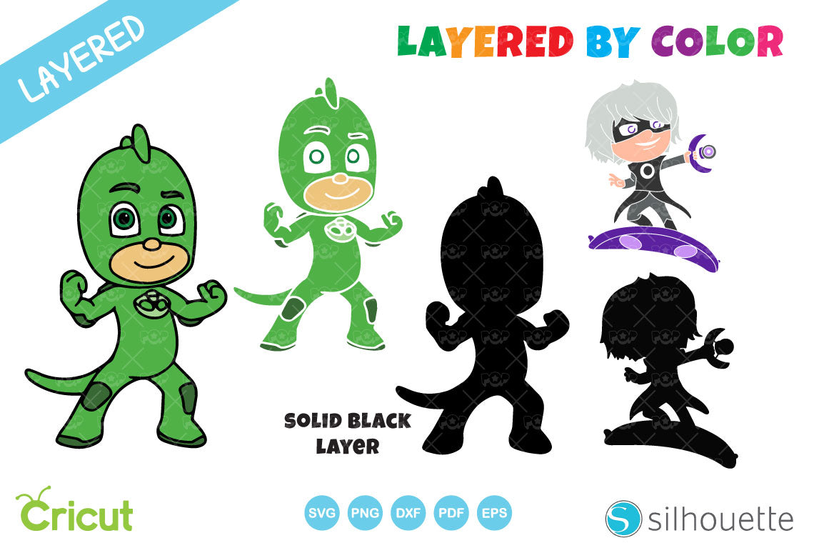 PJ Masks clipart set, PJ Masks SVG cut files for Cricut / Silhouette, PNG, DXF, instant download