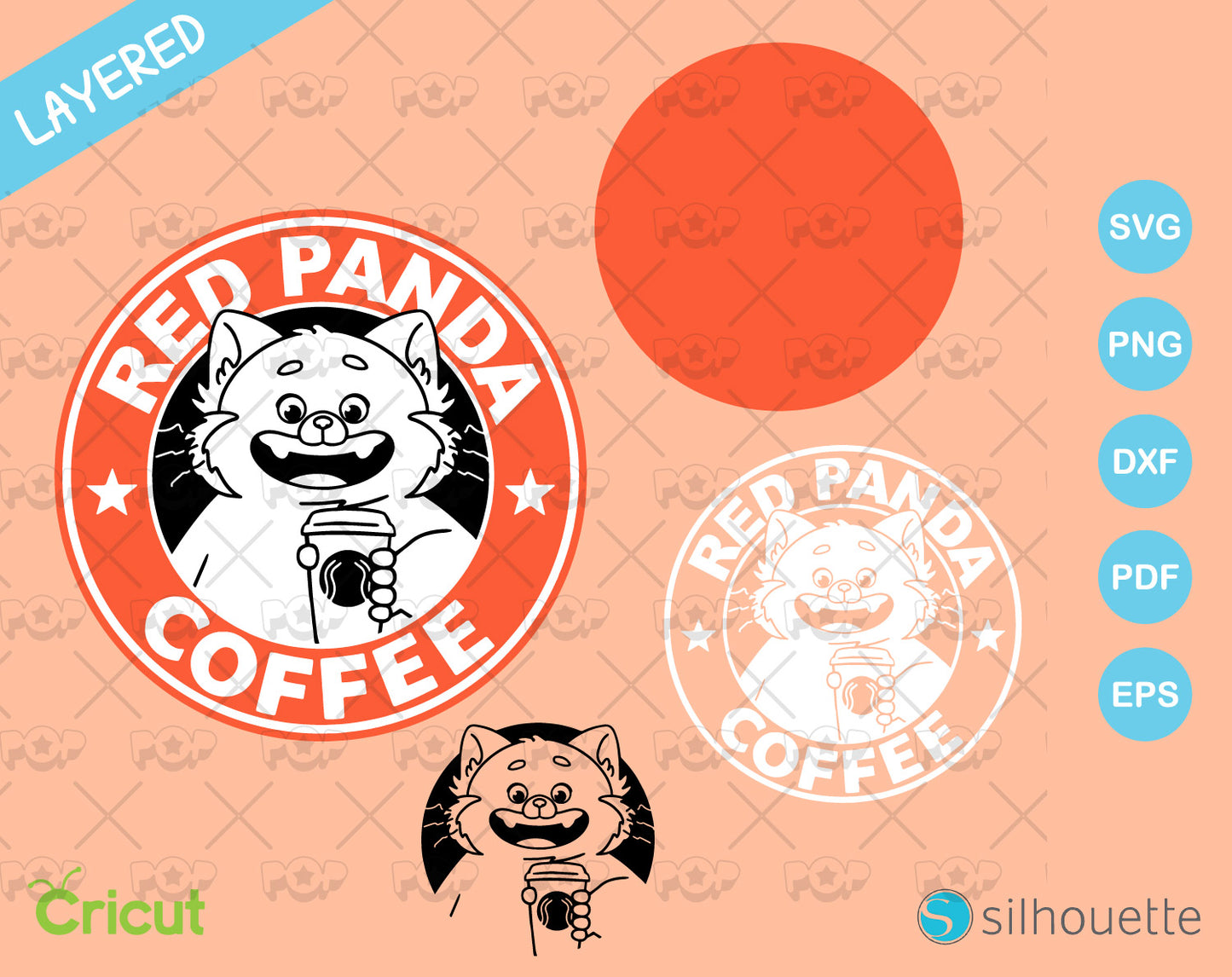 Red Panda Coffee clipart, Starbucks / Turning Red SVG cut file for Cricut / Silhouette, SVG, PNG, DXF, instant download