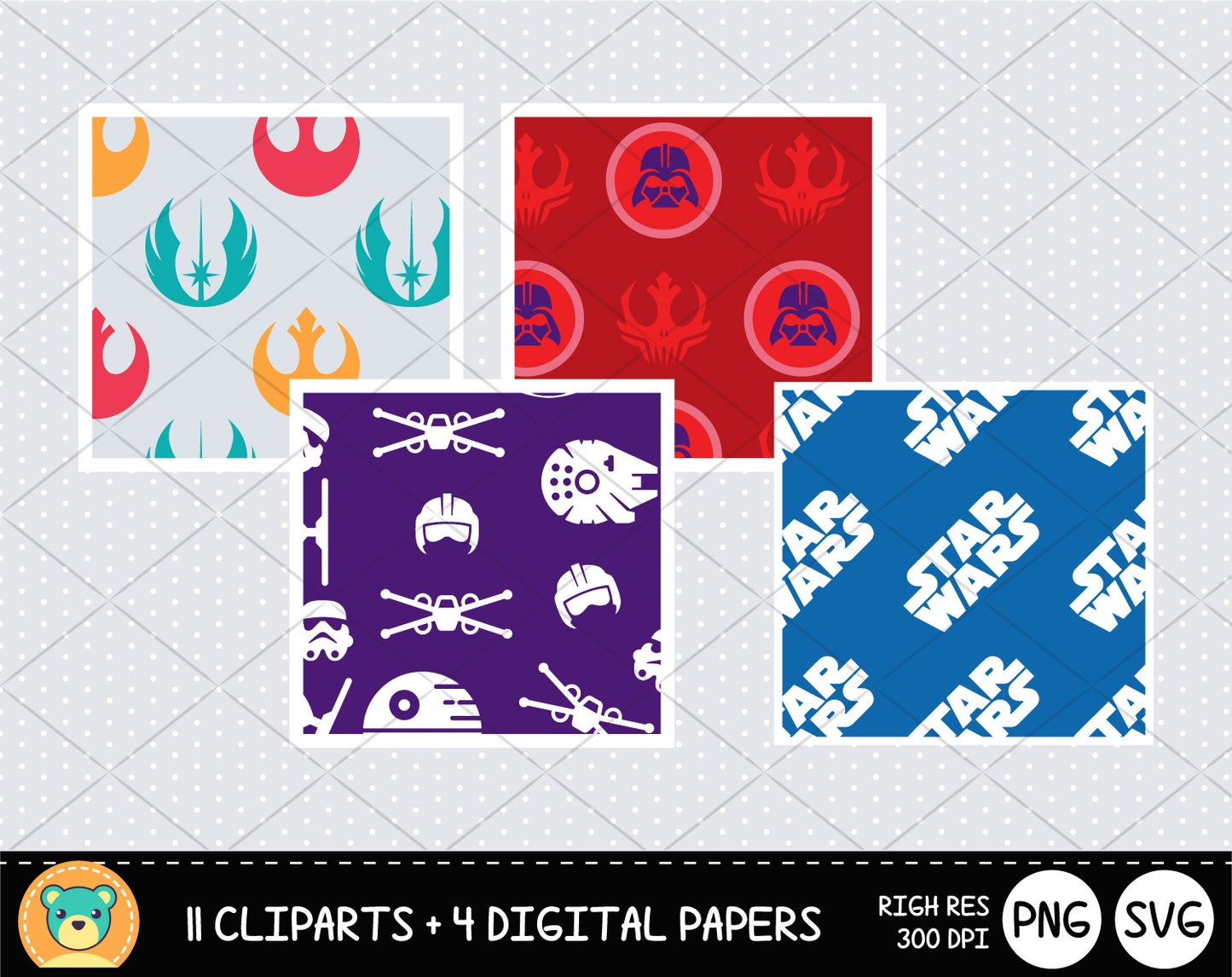Cute Star Wars clipart set, Digital clip art for decoration, scrapbooking, PNG, SVG, instant download